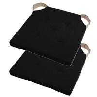Stof Textile stoelkussen DUO - 2x - zwart - 38 x 38 x 4 cm - klittenband sluiting