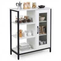 Barkast Opbergkast met Gaasdeur Ruim Blad Verstelbare Planken Stevig Metalen Frame-Wit