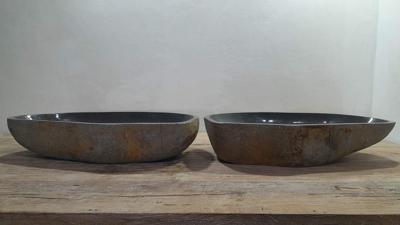 Doppelwaschbecken Flussstein Satz RXXL250311AB, 72x38x15 cm