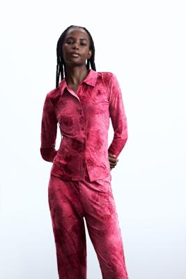 T-shirt met bloemenborduursel - RED - S