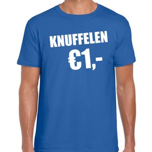 Fun t-shirt knuffelen 1 euro blauw voor heren