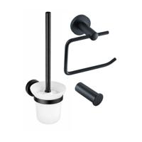 Fortifura Calvi Toiletset 3-delig - toiletrolhouder zonder klep - toiletborstel - handdoekhaak enkel rond - Mat Zwart SW639933 SW1211586 SW639936