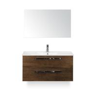 Seville Badmeubelset 100 cm - Tabacco - Keramische Wastafel Wit Enjoy - met Spiegel