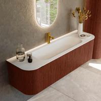 Badmeubel Mondiaz Kurve | 160 cm cm | Meubelkleur Ruby | Wastafelkleur Talc | Solid surface | Wasbak midden spoelbak | 1 kraangat