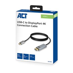 ACT USB-C naar DisplayPort male kabel 1,8m 4K @ 60Hz