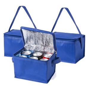 Koeltas - 3x - klein - lunch / blikjes - blauw - 21 x 15 x 15 cm - draagriem - 4 liter inhoud