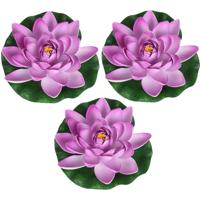 Drijvende kunst waterlelie bloemen - 3x - lila paars - D18 cm - Vijver decoratie - Nep bloemen - Wat