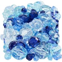 Creativ Company Facet kralen, afm 4-12 mm, gatgrootte 1-2,5 mm, ca. 860 stuk, blauw harmonie, 250 gr/ 1 doos