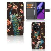 OnePlus 11 | Telefoonhoesje | Met pasjeshouder | Pauw met Bloemen