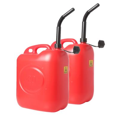 Jerrycan - 2x - 20 liter - benzinetank voor brandstof - rood - kunststof