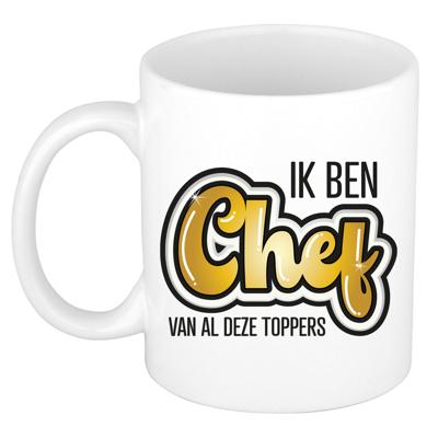 Cadeau koffie/thee mok voor chef - wit - ik ben Chef - keramiek - 300 ml