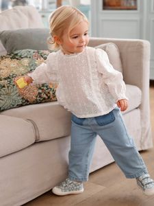 Wijde denim jeans baby met stoffen riem gebleekt denim