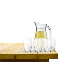 Luminarc schenkkan/waterkan van glas 1.6 liter met 6x waterglazen van 375 ml - thumbnail