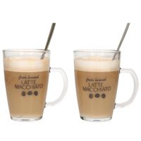 Excellent Houseware Latte macchiato glazen set - 2x - incl. lepels - glas - 300 ml - koffie glazen   -