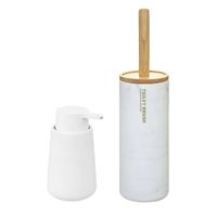 WC-/toiletborstel en houder kunststof wit met zeeppompje 250 ml - Badkameraccessoireset
