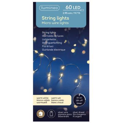 Lumineo draadverlichting - timer - zilverdraad - 40 lampjes - warm wit licht - 195 cm - 300 cm