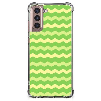 Samsung Galaxy S21 Plus Doorzichtige Silicone Hoesje Waves Green Samsung Galaxy S21 Plus Doorzichtige Silicone Hoesje Waves Green