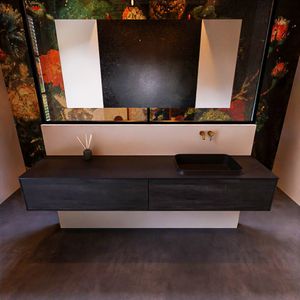 Badkamermeubelset Mondiaz Erin 200 cm met 2 Lades met RIDGE Wastafel Rechts Urban Zonder Kraangaten Greeploos Mat Dark Brown
