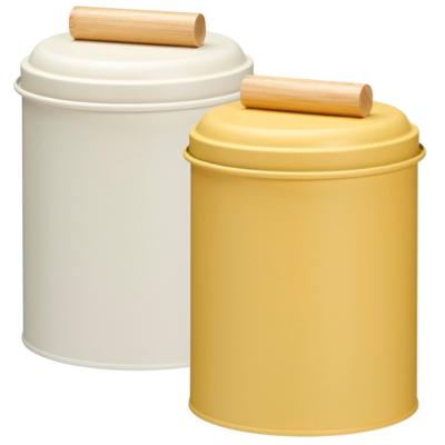 Voorraadpotten set - 2x - koekjes bewaarblik - 14 x 20 cm - metaal - wit / geel Voorraadpotten set - 2x - koekjes bewaarblik - 14 x 20 cm - metaal - wit / geel