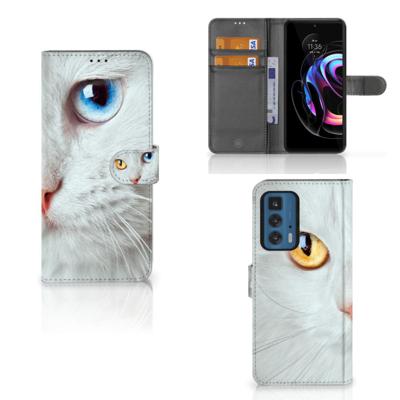 Motorola Edge 20 Pro | Telefoonhoesje | Met pasjeshouder | Witte Kat
