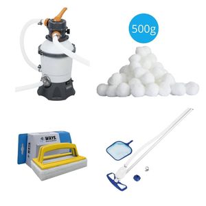 Bestway - Zwembadstofzuiger AquaClean & Zandfilterpomp 3028 L/u & Filterbollen 500 g & WAYS Scrubborstel