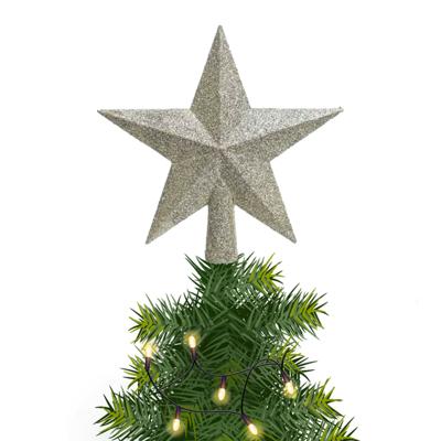 Decoris kerstboom piek - 1x - ster vorm - champagne - glitter - 19 cm - kunststof - kerstpiek
