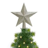 Decoris kerstboom piek - 1x - ster vorm - champagne - glitter - 19 cm - kunststof - kerstpiek