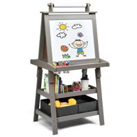 3 in 1 Kinderezel Kinder Schoolbord Dubbelzijdig Whiteboard & Schoolbord & Tekenpapier voor Peuters Grijs