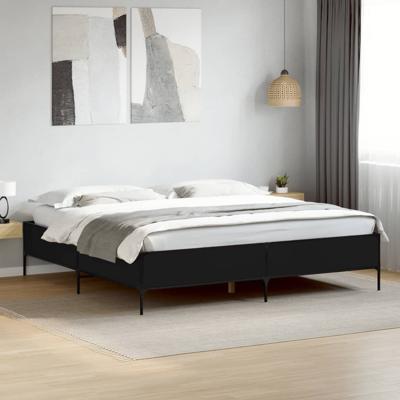 Bedframe bewerkt hout metaal zwart 180x200 cm