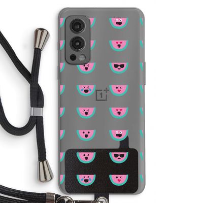 Smiley watermeloenprint: OnePlus Nord 2 5G Transparant Hoesje met koord