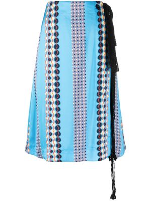 Wales Bonner jupe nouée à motif géométrique - Bleu
