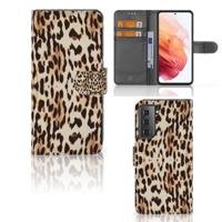 Samsung Galaxy S21 | Telefoonhoesje | Met pasjeshouder | Leopard