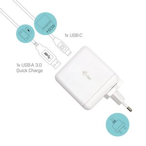 i-tec USB-C Travel Charger 60W+USB-A 18W oplader