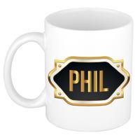 Naam cadeau mok - heren - Phil - gouden embleem - 300 ml - meester - bedankje