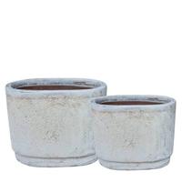 PTMD Javier Grey ceramic pot oval set of 2 - thumbnail