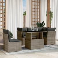 6-delige Loungeset met kussens poly rattan grijs