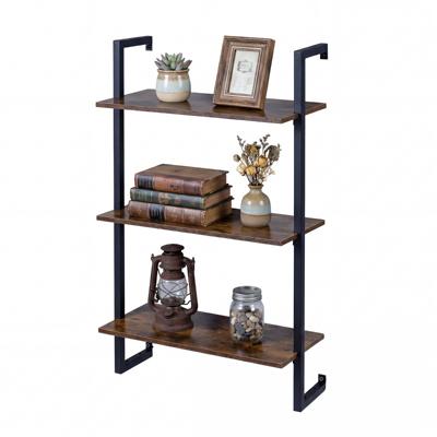 3-Traps Wandrek Keukenrek met Metalen Frame Wandgemonteerd Opslagrek Boekenrek Zwevend Rek Houten Rek Zwevend Rek 53x23x90 cm-Bruin