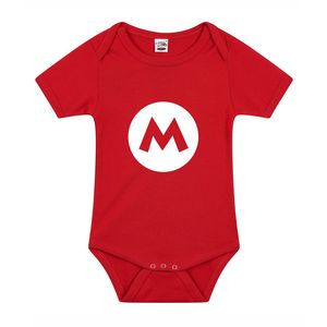 Verkleed kraamcadeau loodgieter Mario rompertje rood jongens en meisjes 92 (18-24 maanden)  -