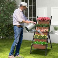 5-Laags Verhoogde Verticale Plantenbak op Wielen Vrijstaande Buitenmoestuin met Containers en Afvoergaten voor Balkon Terras - thumbnail