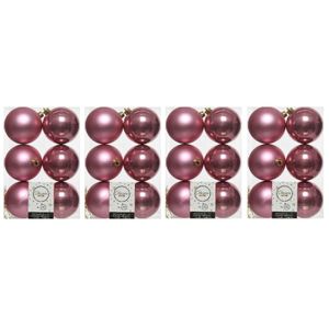 24x Kunststof kerstballen glanzend/mat oud roze 8 cm kerstboom versiering/decoratie   -