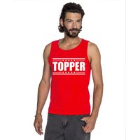 Topper mouwloos shirt rood met witte letters heren - thumbnail