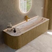 Badmeubel Mondiaz Kurve-Dlux | 145 cm | Meubelkleur Dusk | Wastafelkleur Nata | Solid surface | Wasbak rechter zijde spoelbak | 1 kraangat