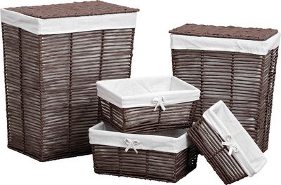 Set van 5 manden - Wasmand - Rechthoekige Opbergmandjes - Bruin/Wit Linnen - Voor in de Kledingkast - Badkamer - Lade en Kast Organizer - Papiermandjes - Paper Basket - Natuurlijke look - Natuurlijk materiaal Set van 5 manden - Wasmand - Rechthoekige Opbergmandjes - Bruin/Wit Linnen - Voor in de Kledingkast - Badkamer - Lade en Kast Organizer - Papiermandjes - Paper Basket - Natuurlijke look - Natuurlijk materiaal