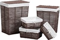 Set van 5 manden - Wasmand - Rechthoekige Opbergmandjes - Bruin/Wit Linnen - Voor in de Kledingkast - Badkamer - Lade en Kast Organizer - Papiermandjes - Paper Basket - Natuurlijke look - Natuurlijk materiaal - thumbnail