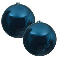 Decoris Kerstbal - 2x - donkerblauw - groot - 14 cm - kunststof - glans