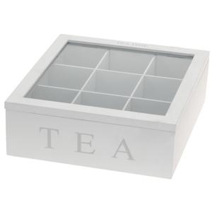 Witte houten theedoos - 9-vaks - 23 x 23 x 8 cm - Theedozen/theekisten