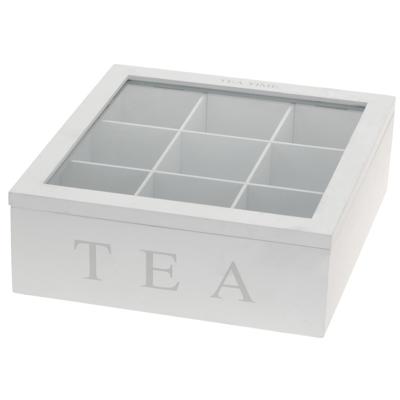 Witte houten theedoos - 9-vaks - 23 x 23 x 8 cm - Theedozen/theekisten