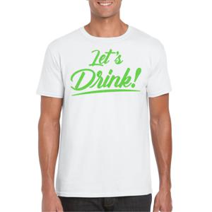 Verkleed T-shirt voor heren - lets drink - wit - groene glitters - glitter and glamour