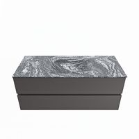 MONDIAZ VICA-DLUX 120cm badmeubel onderkast Dark grey 2 lades. Inbouw wastafel CLOUD midden 1 kraangat, kleur Lava. - thumbnail