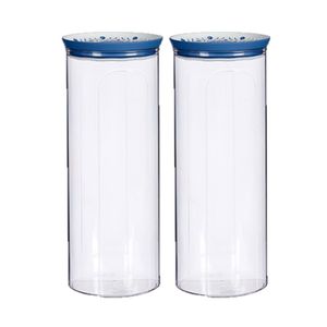 2x stuks kunststof voorraadpot/bewaarpot transparant met deksel L12 x B12 x H28 cm - 2200 ML